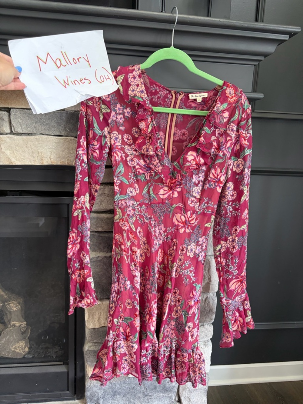 For Love & Lemons Floral Ruffled Burgundy Dress